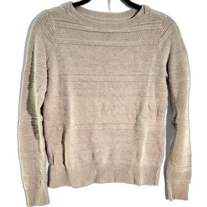 LOFT Cream Ivory 100% Cotton Cable Knit Sweater Crew Neck Women XS